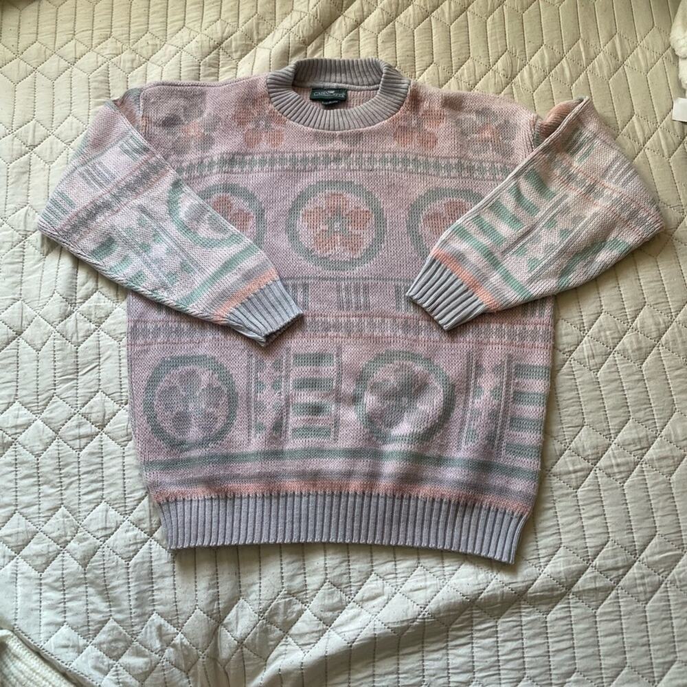 Fair Isle Scandinavian Sweater VTG Pastel Geometric Cabin Creek Knit | US Made - Picture 7 of 7